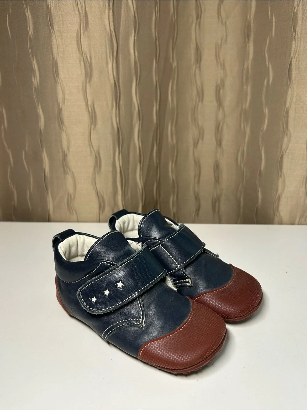 Anna und Paul Baby Size L (EU 22, US 18-24 Month) Navy Brown Star Velcro Leather